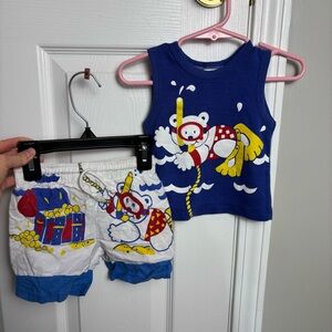Vintage 80s baby outfit tank shorts set 12 months